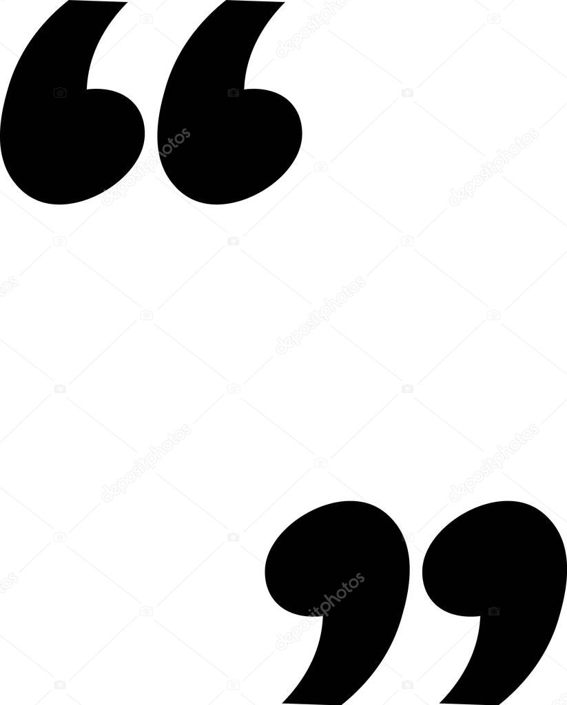 The image shows a pair of opening and closing quotation marks rendered in a solid, bold style. Two large punctuation marks are displayed for use in text. Cartoon vector illustration