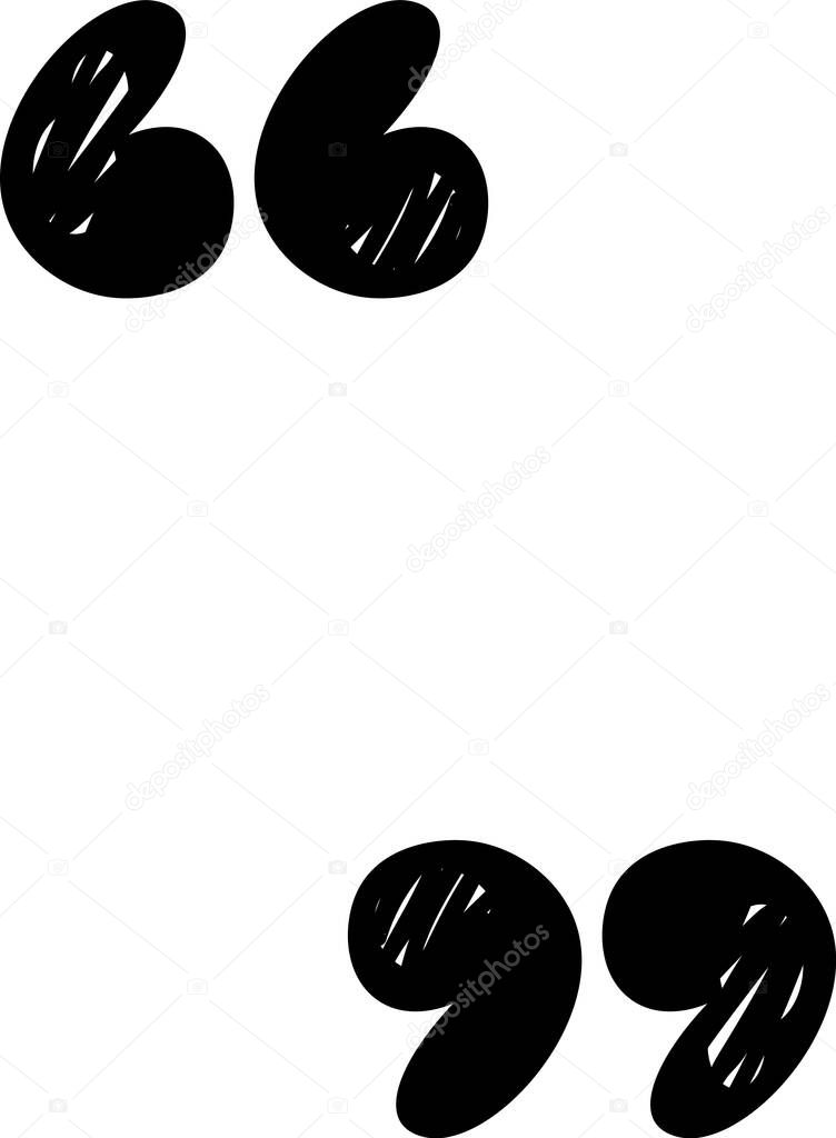 The image shows a pair of quotation marks drawn in a sketchy style with hatched interior details. A set of text delimiters is presented, perfect for adding emphasis to text.