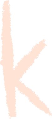 Tebeşirle çizilmiş K harfi, oyuncu bir arkaplanda. Alfabe karakteri kaba kenarları ve elle çizilmiş hissi ile cesur görünüyor. Çizgi film vektör illüstrasyonu.