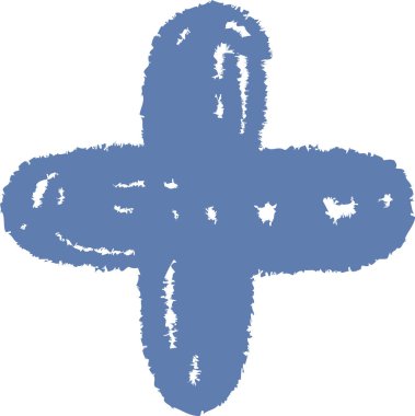 Sert kenarlı tahtaya tebeşir şeklinde çizilmiş artı işareti. Sembol desenli ve elle çizilmiş gibi görünüyor, sıradan bir görünüm veriyor. Çizgi film vektör illüstrasyonu.