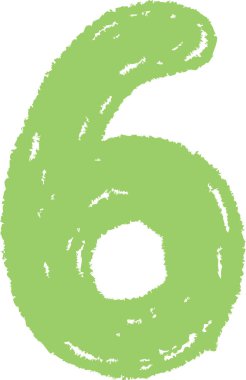 Çizgi film tarzında desenli bir arka planda altı numara çizilmiş. Altı numaranın kenarları pürüzlü ve tahta yüzeyinde elle çizilmiş bir görünümü var. Çizgi film vektör illüstrasyonu.