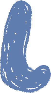 Tebeşirle çizilmiş L harfi, oyuncu bir arkaplanda. Alfabe karakteri kaba kenarları ve elle çizilmiş hissi ile cesur görünüyor. Çizgi film vektör illüstrasyonu.