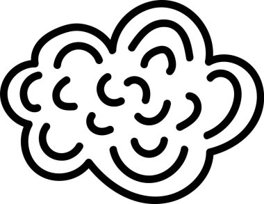 Çizgi film tarzında kıvrımlı çizgilerle özetlenmiş bir bulut şekli. Tasarım, dinamik bulut deseni oluşturan döngü kıvrımlarına sahiptir. Çizgi film vektör illüstrasyonu.