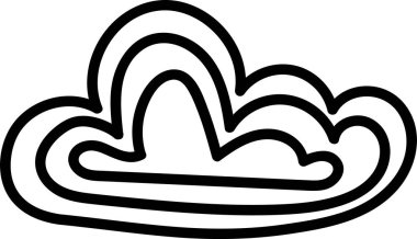 Çoklu kıvrımlı çizgileri olan cesur bir bulut. Görüntü, kalın hatlar ve pürüzsüz kavisler kullanarak biçimlendirilmiş bir bulut tasvir ediyor. Çizgi film vektör illüstrasyonu.