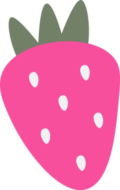 Düz sanat tarzında basit yaprakları ve tohumları olan stilize edilmiş bir çilek. Böğürtlen pürüzsüz ve minimalist elementlere sahiptir. Çizgi film vektör illüstrasyonu.