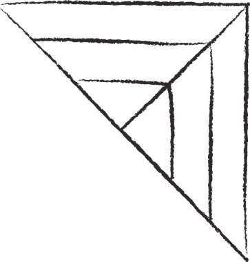 Kesişen çizgilerin el çizimi bir köşe oluşturduğu geometrik bir desen. Açısal şekiller pürüzlü köşelerle dinamik bir köşe etkisi yaratır. Çizgi film vektör illüstrasyonu.