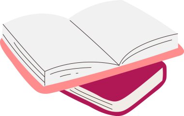 Açık bir kitap, düz ve temiz bir çizim tarzında kapalı bir kitabın üzerinde duruyor. İllüstrasyon, basit ve modern bir vektör tarzında iki kitabı tasvir eder. Çizgi film vektör illüstrasyonu.