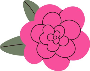 Katmanlı taç yaprakları ve iki yaprağı kalın bir taslak şeklinde olan stilize bir çiçek. Çiçek üst üste binen şekiller ve düz çizgiler ile tasvir edilir. Çizgi film vektör illüstrasyonu.