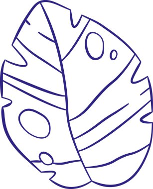 Cesur çizgiler ve soyut şekillerle çizilmiş tek bir tropikal yaprak. Çizimler, temiz hatlar ve geometrik desenler kullanarak botanik bir özü yakalıyor. Çizgi film vektör illüstrasyonu.