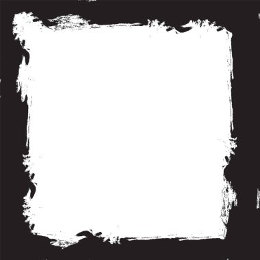 Kare çerçeve, pürüzlü fırça darbeleriyle desenli bir sınır oluşturuyor. Kenarları pürüzlü ve engebeli, sanatsal bir sınır oluşturuyor. Çizgi film vektör illüstrasyonu.