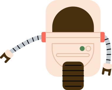 Yuvarlak bir kafası ve çizgili esnek kolları olan eski tarz bir robot. Mekanik figür basit bir tasarım ve minimalist detaylar içerir. Çizgi film vektör illüstrasyonu.