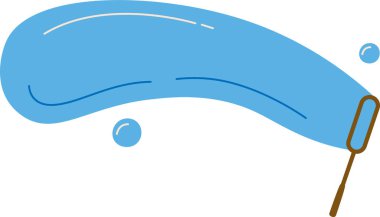 Sihirli çizgi film tarzında büyük bir sabun köpüğü. Baloncuk bir sopayla yüzüyor, eğlenceli ve havadar bir sahne yaratıyor. Çizgi film vektör illüstrasyonu.