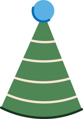 Çizgili bir parti şapkası ve düz bir ponpon şapkası. Konik şapka yuvarlak bir üst aksan ve basit çizgiler içerir. Çizgi film vektör illüstrasyonu.