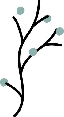 Yuvarlak böğürtlenli, temiz bir şekilde çizilmiş basit bir dal. Böğürtlenler kavisli dalda eşit aralıklı. Çizgi film vektör illüstrasyonu.