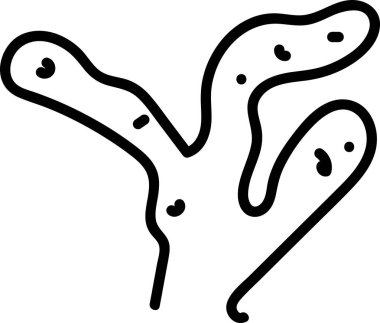 Kalın siyah çizgileri ve küçük noktaları olan stilize bir mercan şekli. Görüntü, basitçe bir dallanma biçimini tasvir ediyor. Çizgi film vektör illüstrasyonu.