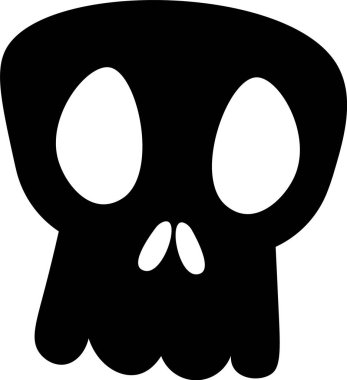 Kalın bir kafatası, büyük, içi boş gözleri ve basit bir grafik tarzı var. Kafataslarının abartılı şekli çarpıcı ve modern bir görünüm yaratıyor. Çizgi film vektör illüstrasyonu.