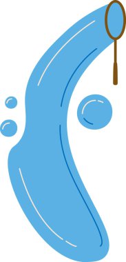 Çizgi film tarzında kabarcıkları olan stilize edilmiş bir sabun köpüğü. Çizim, yüzen baloncuklar ve eğri bir değnekle tuhaf bir sahne yakalıyor. Çizgi film vektör illüstrasyonu.