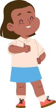 Çizgi film tarzında olumlu bir jestle neşeli bir çocuk. Çocuk samimi bir ifadeyle gülümseyerek tasvir ediliyor. Çizgi film vektör illüstrasyonu.