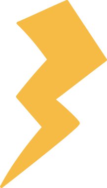 Temiz ve açılı bir şekilde cesur bir yıldırım. Keskin zikzak formu enerji ve gücü vurguluyor. Çizgi film vektör illüstrasyonu.