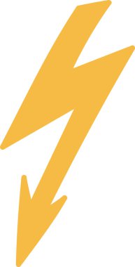 Cesur ve temiz bir şekilde keskin bir yıldırım. Tırtıklı şekil, dinamik enerjiyle aşağıya doğru gidiyor. Çizgi film vektör illüstrasyonu.