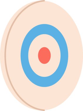 Düz daireler çizen bir hedef sembol. Görüntü katmanlı halkaları olan bir hedef tasarımı tasvir ediyor. Çizgi film vektör illüstrasyonu.