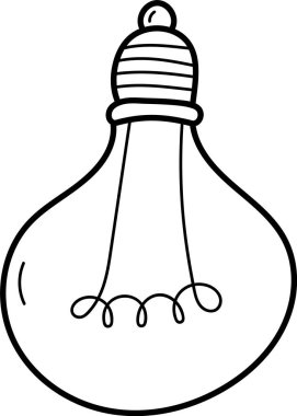 Basit bir çizgi şeklinde sarmalanmış lifli el yapımı bir ampul. Ampul klasik bir şekle ve detaylı vida tabanına sahiptir. Çizgi film vektör illüstrasyonu.