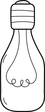 Basit bir çizgi şeklinde çizilmiş sarmal lifli bir ampul. İllüstrasyon, ampullerin şeklini temiz ve kalın çizgilerle yakalıyor. Çizgi film vektör illüstrasyonu.