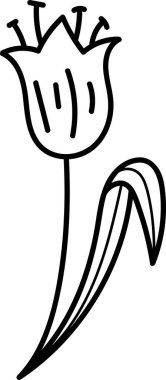 Kavisli saplı bir lale ve kalın çizgili uzun bir yaprak. Çiçek, basit yapraklar ve belirgin bir kekemeliğe sahiptir. Çizgi film vektör illüstrasyonu.