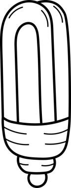 Temiz çizgili bir sanat tarzında kompakt floresan ampulü. Resimde pürüzsüz hatları ve basit ayrıntılarıyla enerji tasarrufu yapan bir ampul tasvir ediliyor. Çizgi film vektör illüstrasyonu.