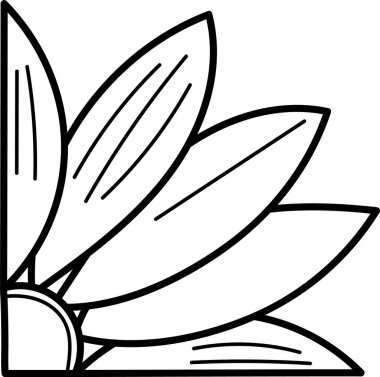 Köşe planında cesur hatları olan bir ayçiçeği karalaması. Köşede merkezden yayılan büyük yapraklar var. Çizgi film vektör illüstrasyonu.