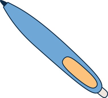 Basit bir taslak ve koyu renkleri olan bir tükenmez kalem. Kalem oyuncu ve abartılı bir şekilde tasvir edilir. Çizgi film vektör illüstrasyonu.