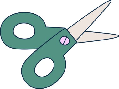 Yuvarlak saplı makas ve basit bir taslak stili. Oyuncu ve cesur bir tasarım ile tasvir edilen kesme aracı. Çizgi film vektör illüstrasyonu.