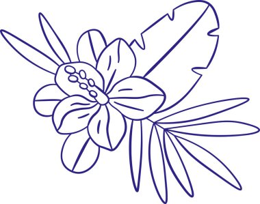 Temiz çizgilerle çizilmiş yaprakları olan narin bir çiçek. Kompozisyonda hassasiyetle özetlenmiş taç yaprakları ve yapraklar yer alıyor. Çizgi film vektör illüstrasyonu.