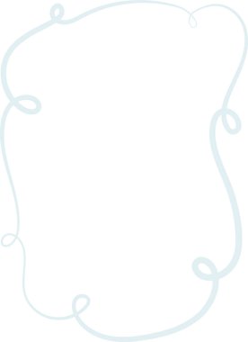 Hassas bir kıvrımlı çizgi, akış tarzında zarif bir sınır oluşturur. Kıvrımlı döngüler hafif ve havadar görünümlü zarif bir çerçeve oluşturur. Çizgi film vektör illüstrasyonu.