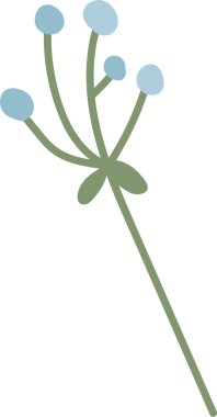 Çizgi film tarzında yuvarlak böğürtlenli basit bir çiçek sapı. Çizimde küresel elementlere sahip minimalist bir bitki tasarımı yer alıyor. Çizgi film vektör illüstrasyonu.