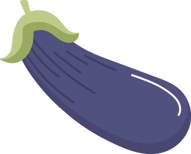 Yeşil saplı, düz ve temiz bir patlıcan. Sebze düz çizgiler ve basit bir formda tasvir edilir. Çizgi film vektör illüstrasyonu.