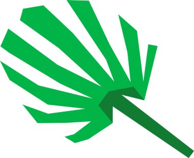 Keskin kenarları ve geometrik şekilleri olan kağıt kesiği tarzı bir palmiye yaprağı. Yaprak tasarımı açısal biçimlere ve modern estetiğe sahiptir. Çizgi film vektör illüstrasyonu.