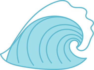 Yumuşak kıvrımları ve akış çizgileri olan stilize bir dalga. Okyanus dalgası zarif kavisler ve akışkan bir formla tasvir edilir. Çizgi film vektör illüstrasyonu.