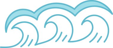 Eğri çizgiler, temiz bir şekilde stilize edilmiş okyanus dalgaları oluşturur. Resimlerde akan su pürüzsüz yay ve dinamik hareketlerle tasvir ediliyor. Çizgi film vektör illüstrasyonu.