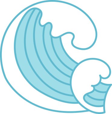 Yumuşak kıvrımları ve akış çizgileri olan stilize bir dalga. Okyanus motifi zarif girdaplar ve dinamik hareketlerle tasvir edilir. Çizgi film vektör illüstrasyonu.