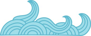 Eğri çizgiler pürüzsüz ve akıcı bir şekilde okyanus dalgaları oluşturur. Kemerli şekiller ritmik tasarımı olan dinamik bir deniz motifi yaratır. Çizgi film vektör illüstrasyonu.