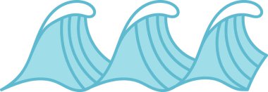 Üç stilize okyanus dalgası kıvrımlı hatları ve pürüzsüz kenarları var. Dalgalar temiz ve modern bir şekilde ritmik bir düzen oluşturur. Çizgi film vektör illüstrasyonu.