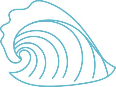 Dalgaların akış çizgileri ve kıvrımları temiz bir çizim tarzıyla tasvir edilir. Eğimli çizgiler bir deniz dalgasının soyut bir temsilini oluşturur. Çizgi film vektör illüstrasyonu.