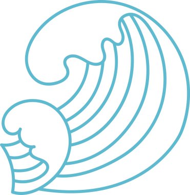 Tarzlı bir okyanus dalgası, temiz ve modern bir şekilde akan hatlarla tasvir edilir. Dalgalar dinamik bir hareket ve akıcılık hissi yaratıyor. Çizgi film vektör illüstrasyonu.