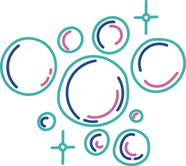 Kalın çizgiler ve dairesel aksanlarla çizilmiş farklı boyutlarda kabarcıklar. Dairesel şekiller ve çizgiler eğlenceli bir balon deseni oluşturur. Çizgi film vektör illüstrasyonu.