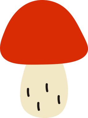 Kırmızı şapkalı ve bej saplı basit bir çizgi film tarzında bir mantar. Mantar kalın çizgiler ve en az ayrıntıyla tasvir edilir. Çizgi film vektör illüstrasyonu.