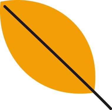 Çizgi film tarzında koyu siyah damarlı tek bir yaprak. Yaprak, belirgin bir merkezi hat ile stilize edilmiş bir şekilde tasvir edilir. Çizgi film vektör illüstrasyonu.