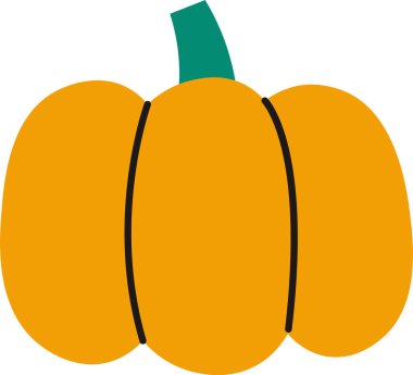 Çizgi film tarzında yeşil saplı ve kalın hatlı büyük bir balkabağı. Balkabağı basit şekiller ve pürüzsüz bir sonla tasvir edilir. Çizgi film vektör illüstrasyonu.