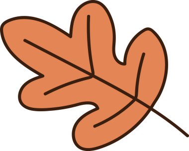 Kalın bir dış hatları ve basit detayları olan bir meşe yaprağı. Yaprak, net çizgilerle stilize edilmiş bir şekilde tasvir edilir. Çizgi film vektör illüstrasyonu.