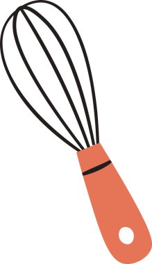 Basit bir tasarımı ve pürüzsüz çizgileri olan el yapımı bir mutfak çırpıcısı. Bu alet yuvarlak bir kulp ve kablo döngüsü içeriyor. Çizgi film vektör illüstrasyonu.